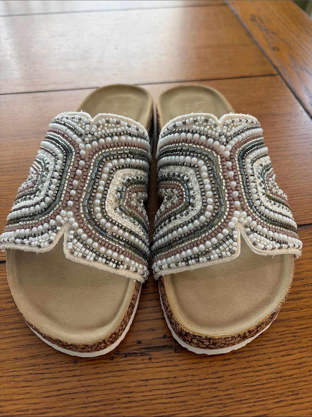 Beaded Slide Sandals in Neutral Multi - Slip-On Comfort